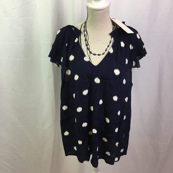 A New Day Polka Dot Flutter Sleeve Blouse Navy S - Picture 2 of 13